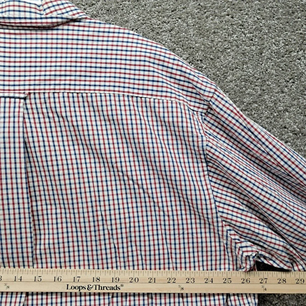 IZOD Mens XXL Plaid Button Down Shirt Red White Blue Cotton‎ Long Sleeve